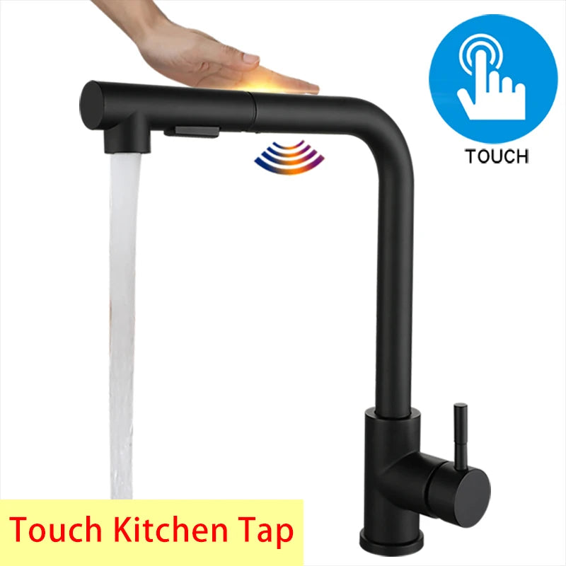 Brushed Gold Touch On Sink Faucets Pull Out