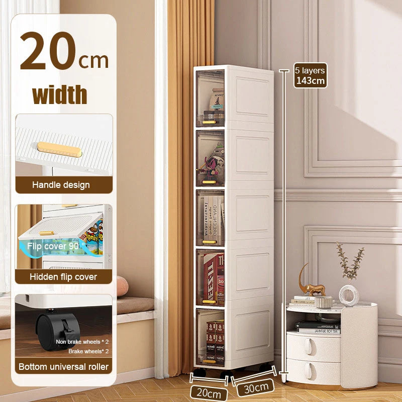White Foldable Storage Cabinet Bathroom Organizer Slim Cabinet