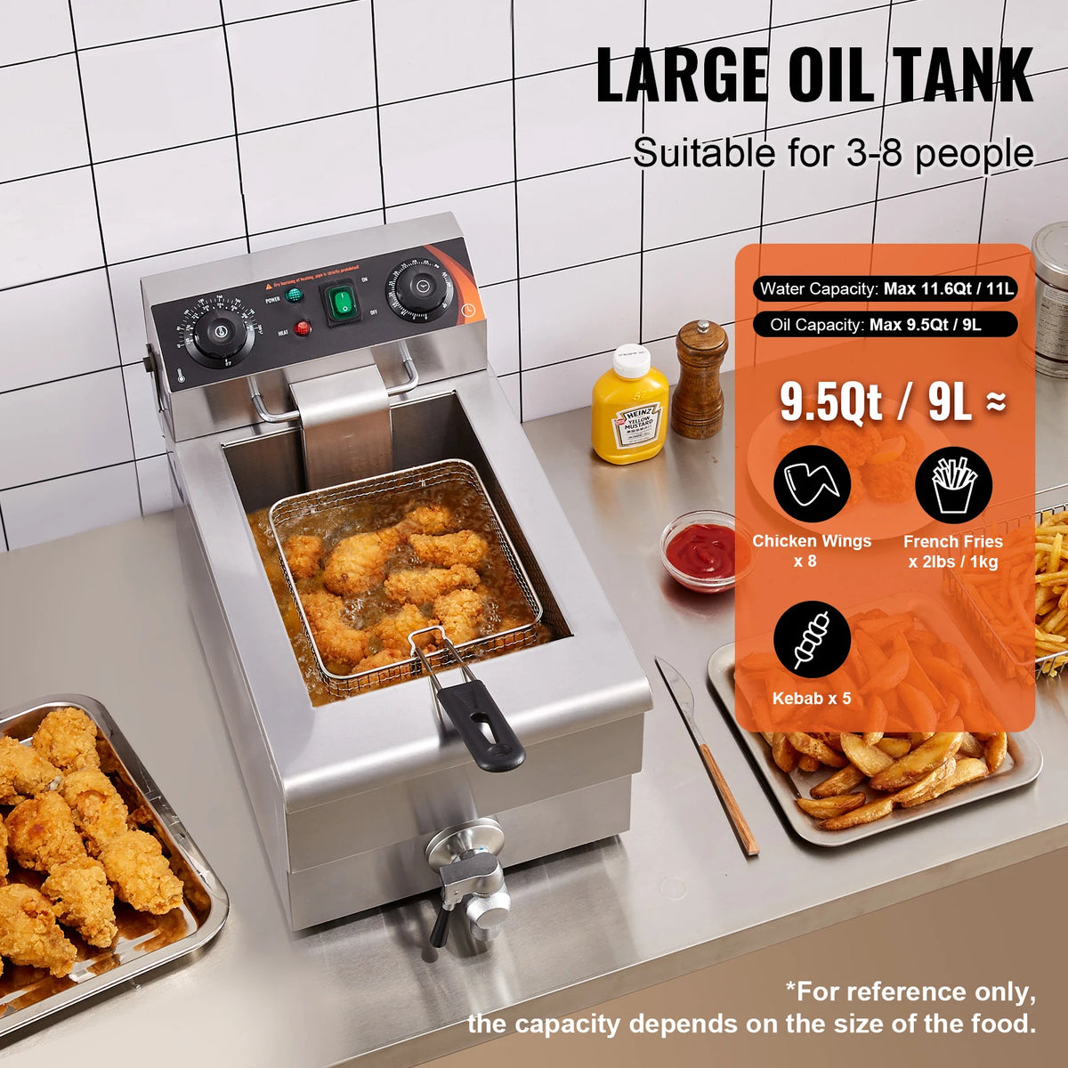 Succebuy Commercial Deep Fryer Electric Countertop Fryer Basket