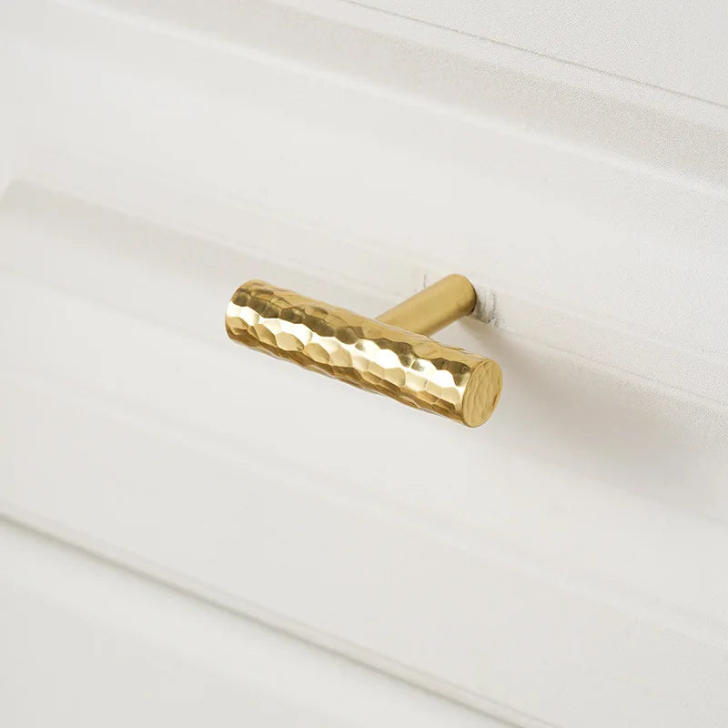 Solid Brass Wardrobe Handles Hammered Texture Handles Gold