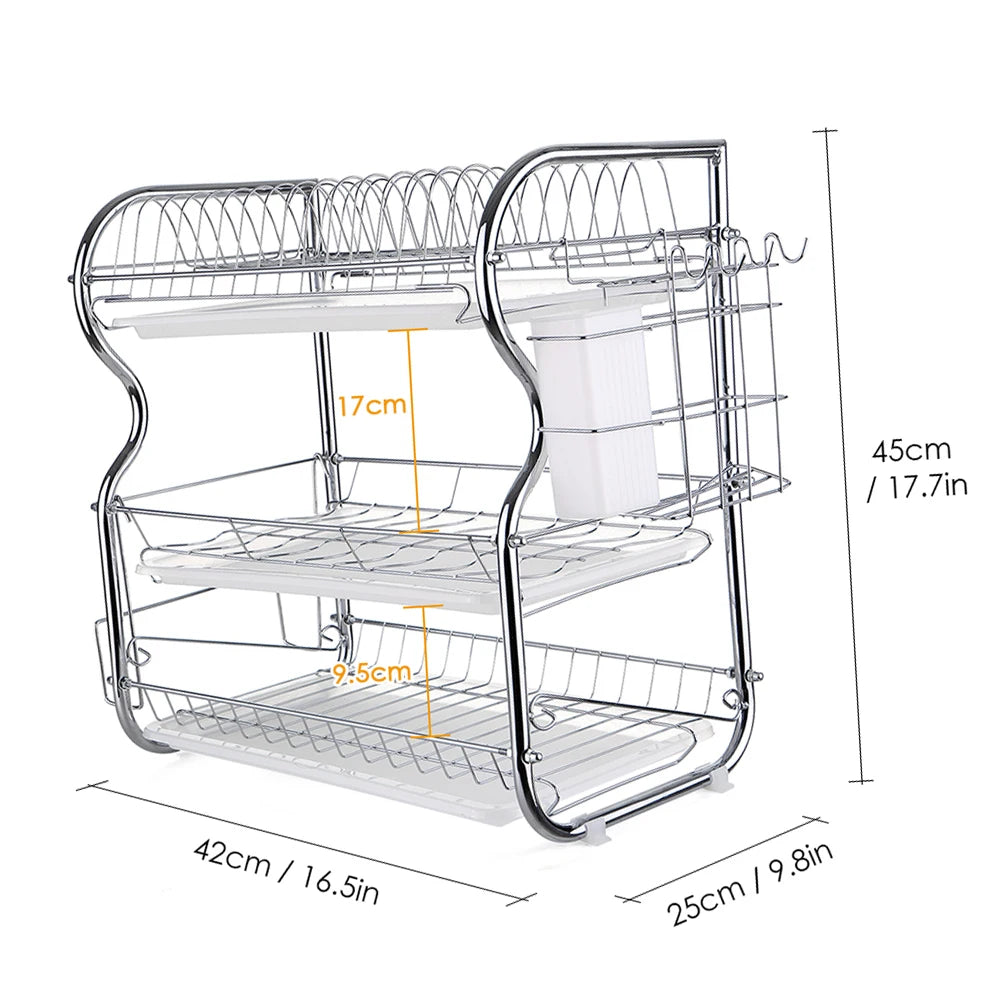 3-Tier Dish Rack Multi-Functional Supplies Storage Rack Large