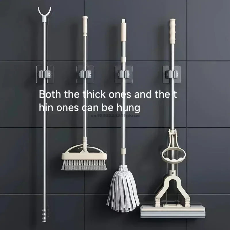 Mop Broom Holder Storage Rack Adhesive Hooks Wall