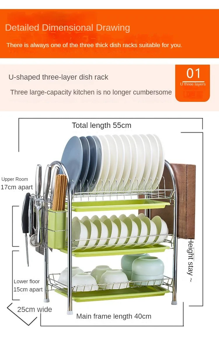 Dish Drying Rack Adjustable Stainless Steel Tier Plates