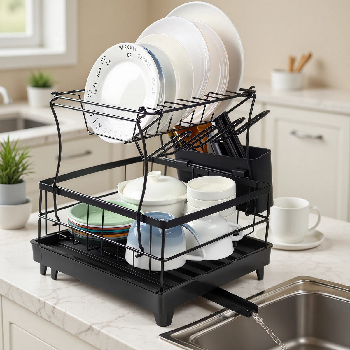 Tier Dish Drainer Rack - Dish Rack Utensil