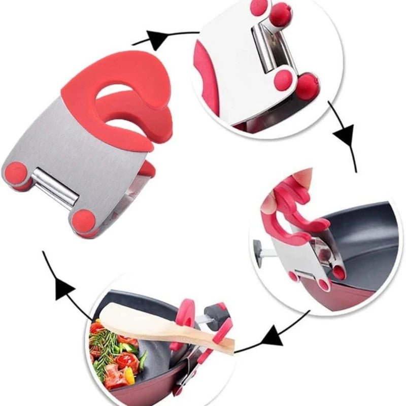 Anti-Scald Silicone Grip Pot Clip Holder Spoon Stainless