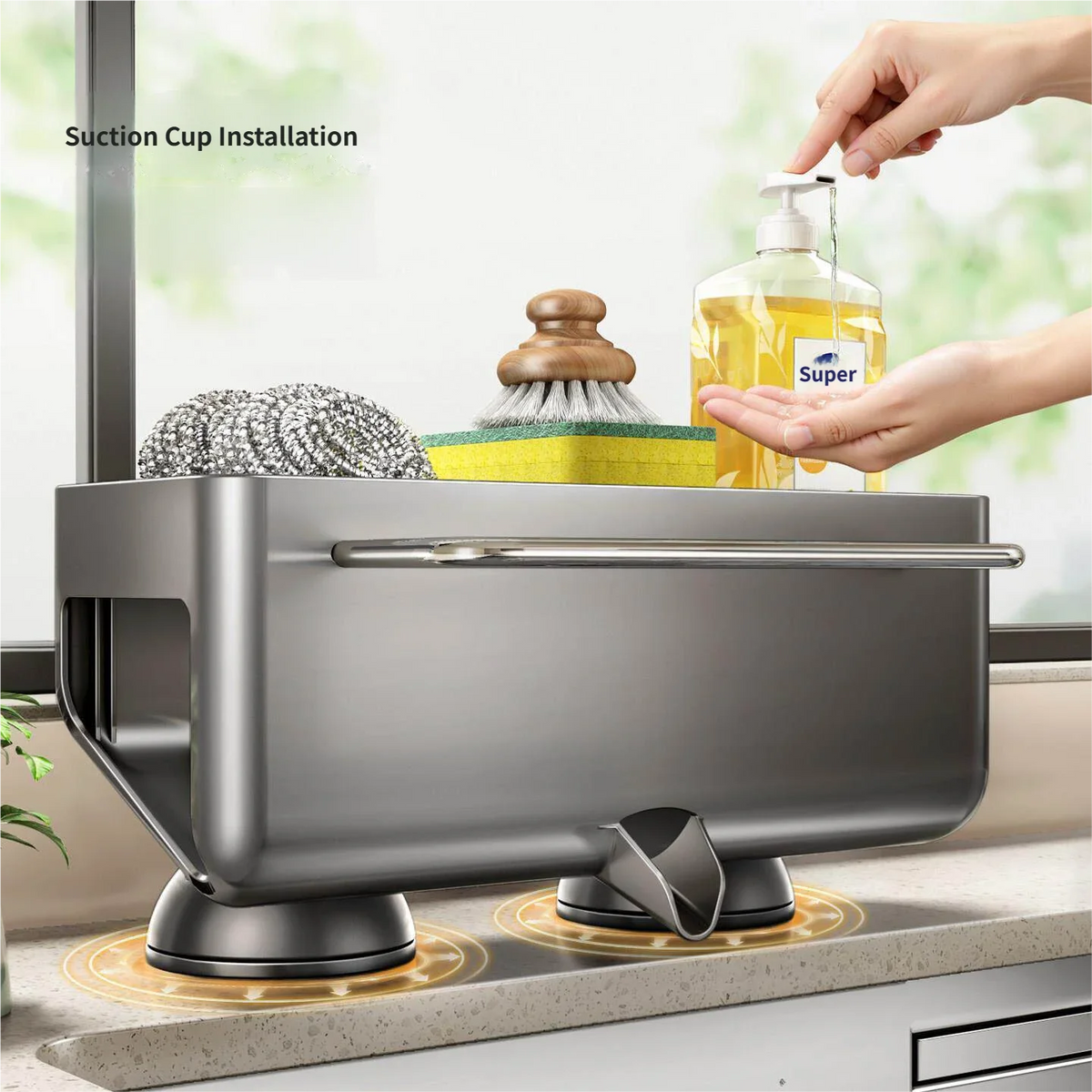 No Drill Suction Cup Sink Caddy Towel Bar