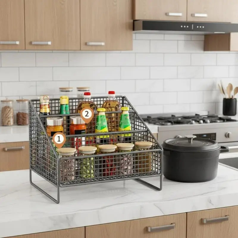 Sturdy Countertop Organizer Metal Basket Organizer Shelf Storage