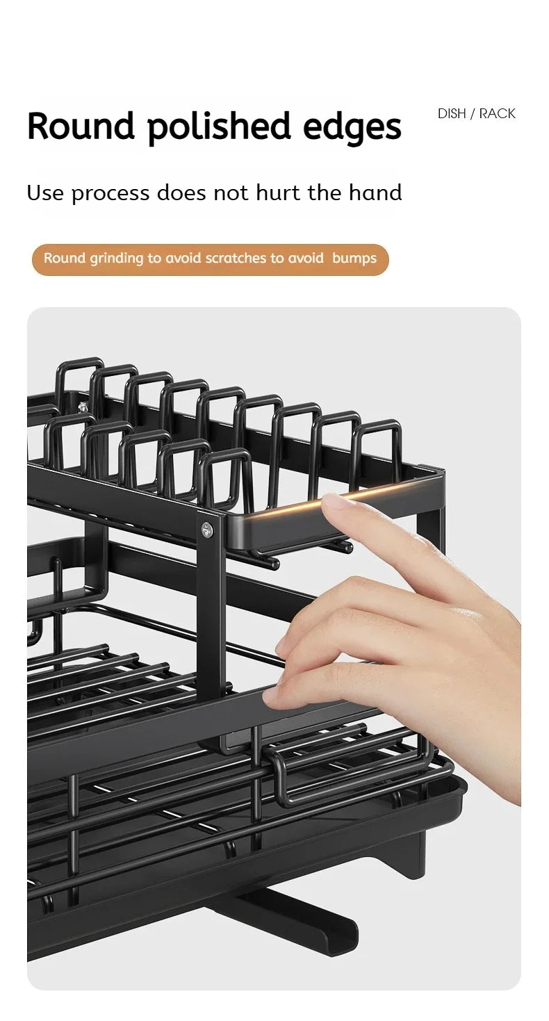 Adjustable Over-Sink Dish Rack Stainless Steel Drain Board