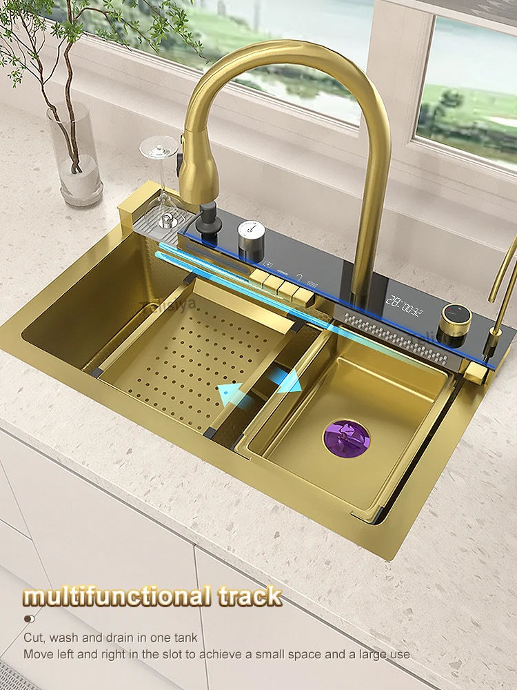 Silver Smart Sink Digital Display Waterfall Faucet Stainless
