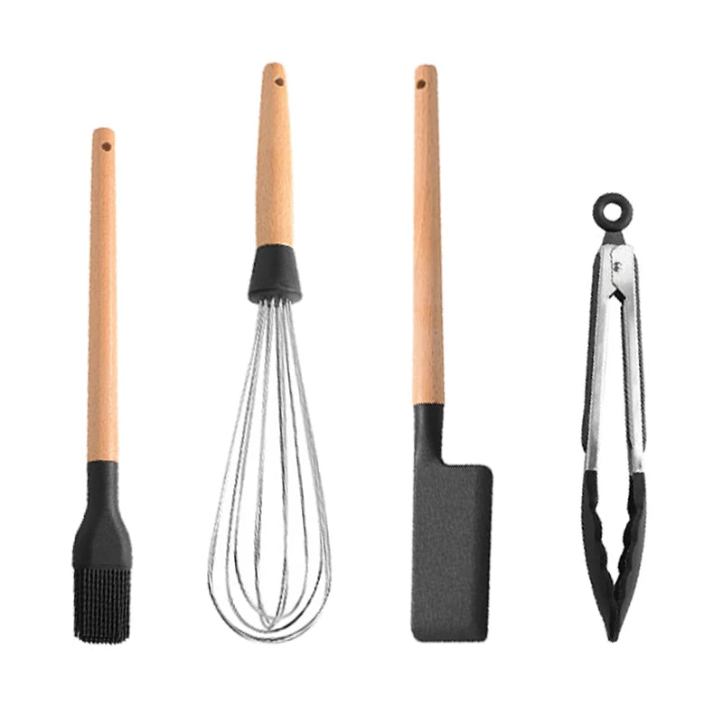 White Silicone Wooden Handle Soup Spoon Spatula Brush