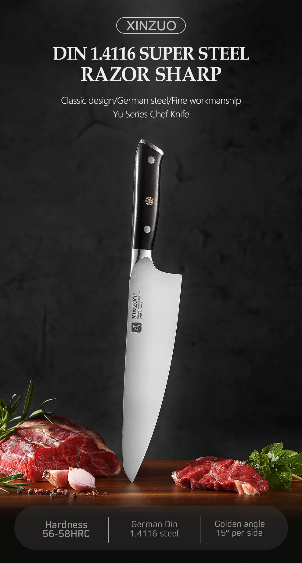 Xinzuo Inch Chef Knife German 4116 Steel Profesional