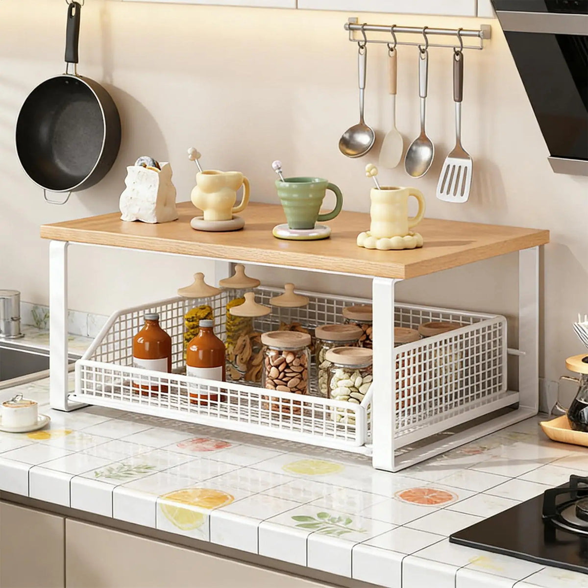 Desktop Storage Rack Double Layer Organization Shelf Counter