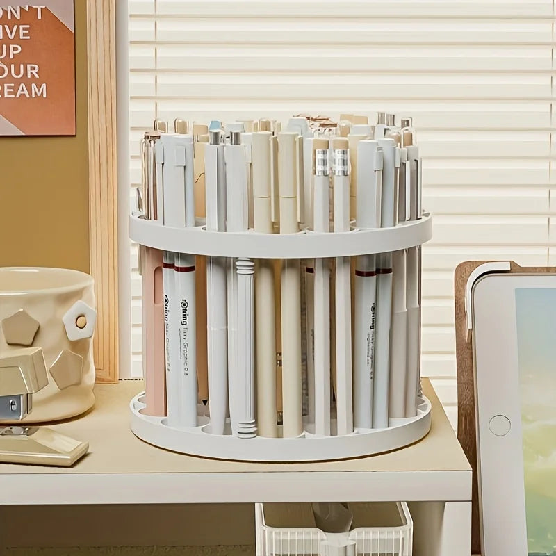 360 Rotating Brush Holder - White Plastic Organizer