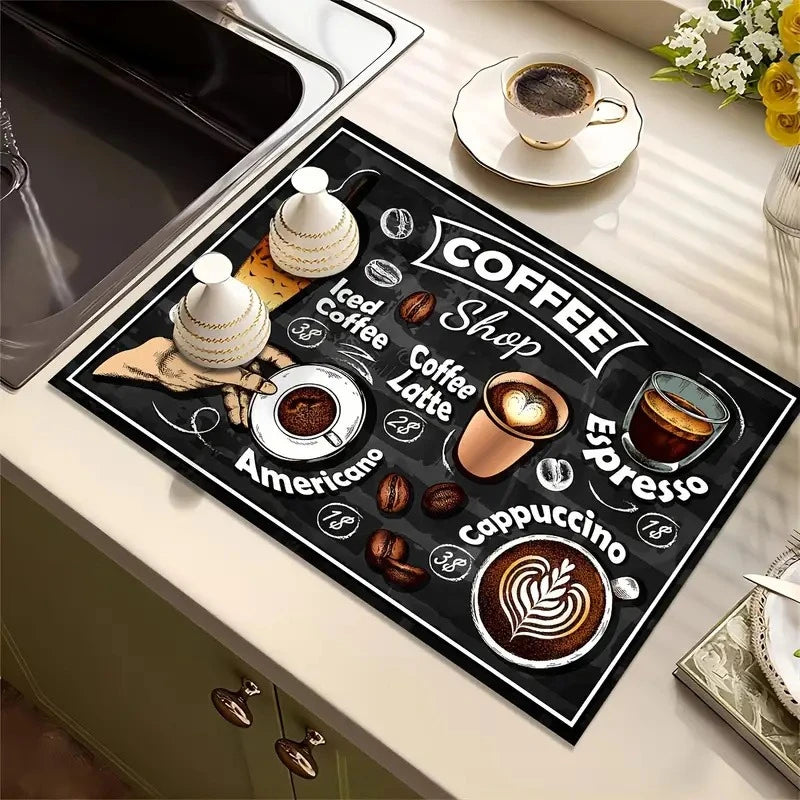 Creative Coffee Print Drying Mat Soft Rubber Non-Slip