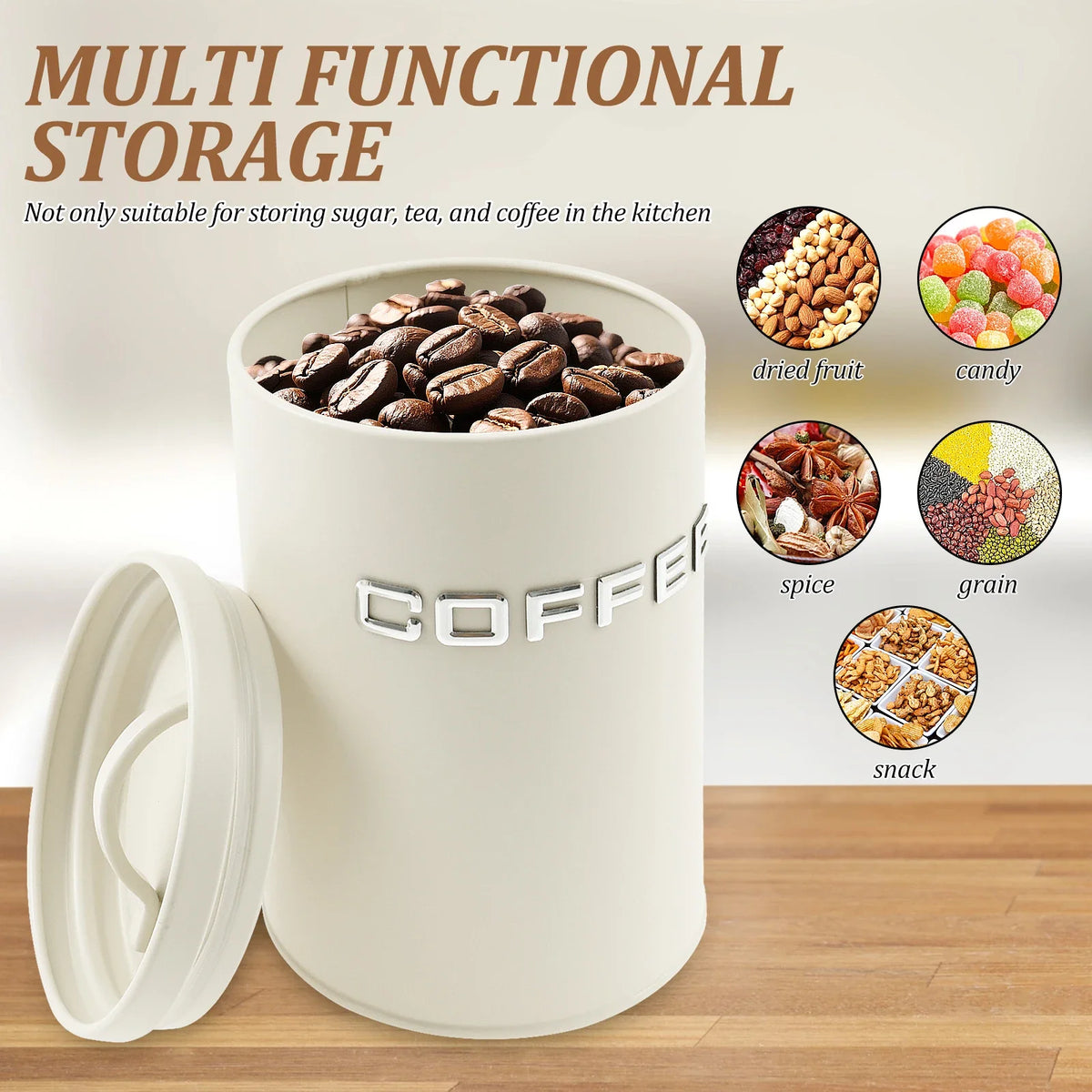 Tea Coffee Sugar Canister Jar Metal Round Container