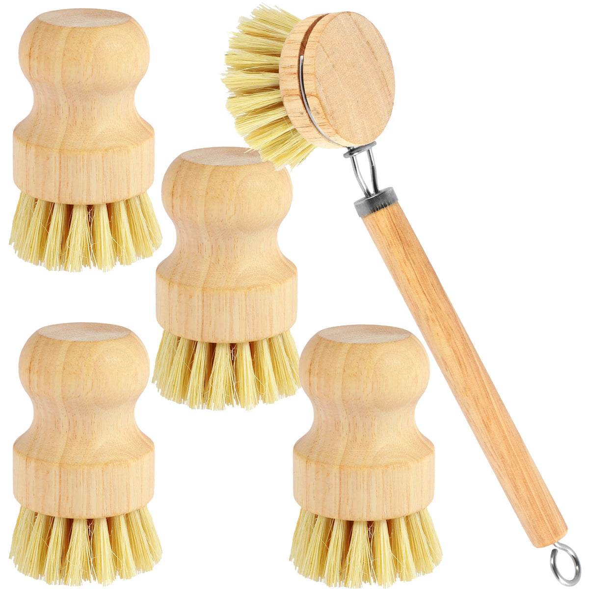 3/5pcs Wooden Dish Brush Replaceable Long Handle Cleaning
