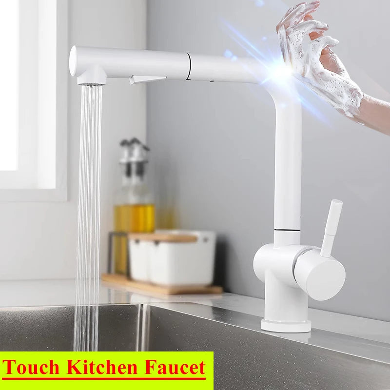White Touch Sink Faucets Cold Pull Out Sink