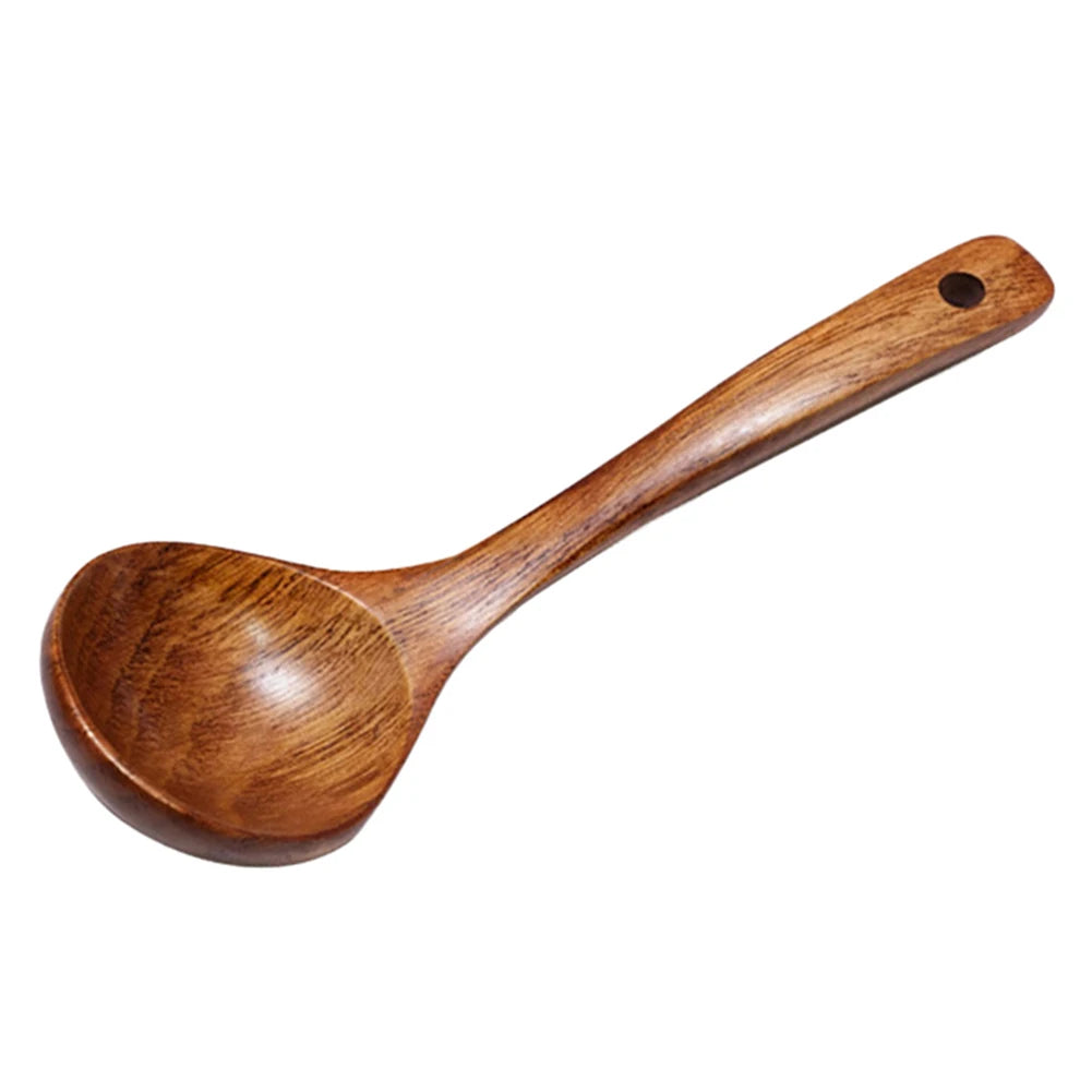 1pc Wooden Soup Spoon Long Handle Dessert Rice