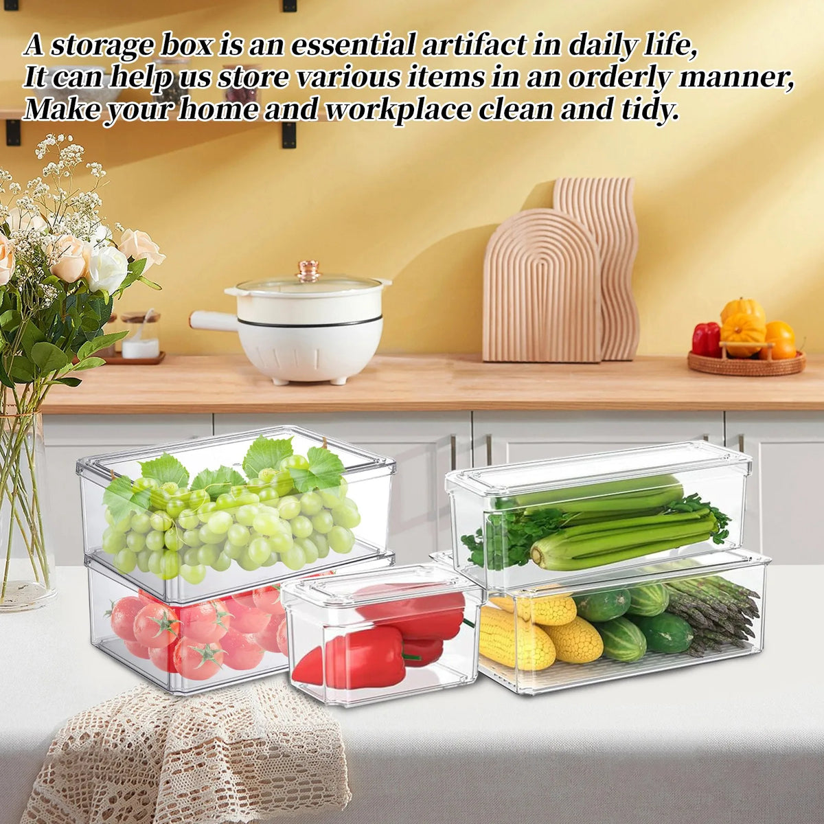 Refrigerator Organizer Bin Stackable Fridge Food Storage Box