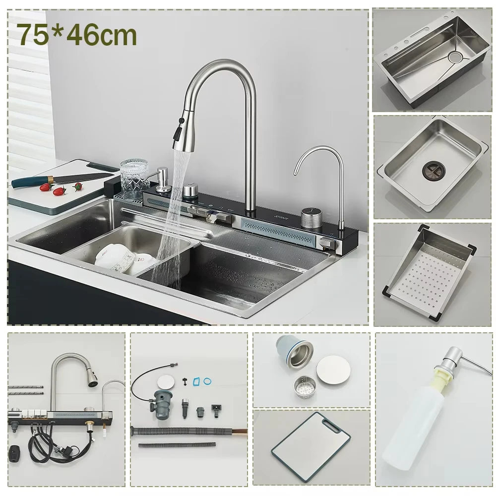 304 Stainless Steel Waterfall Sink Digital Display Large