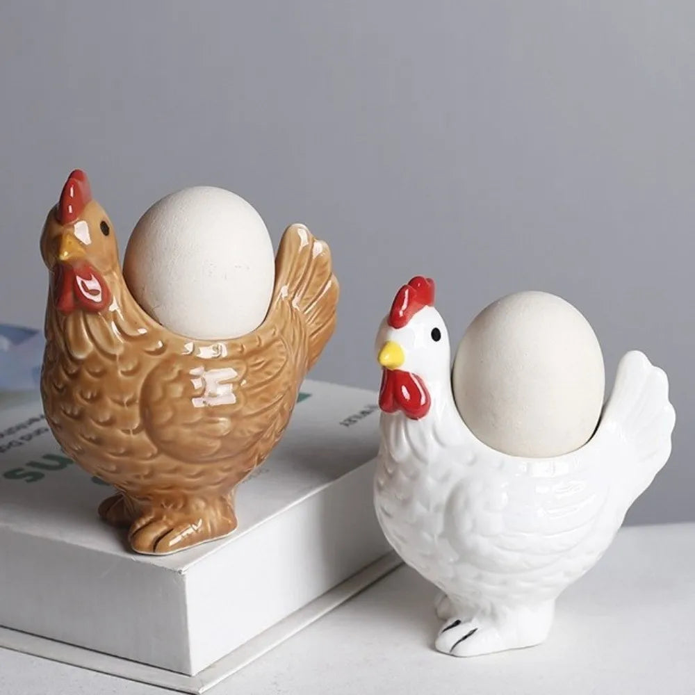 Unique Chicken Shape Ceramic Egg Cup Cartoon Decorative
