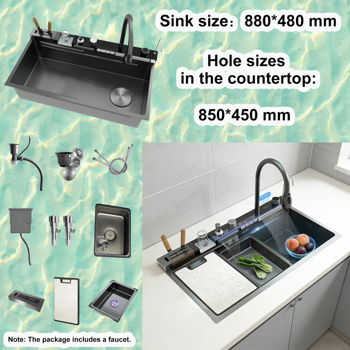 Sinks Stainless Steel Waterfall Sink Includes 120 50