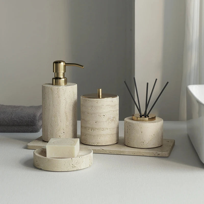 Travertine Bathroom Luxury Soap Dish Soap Dispenser Tissue
