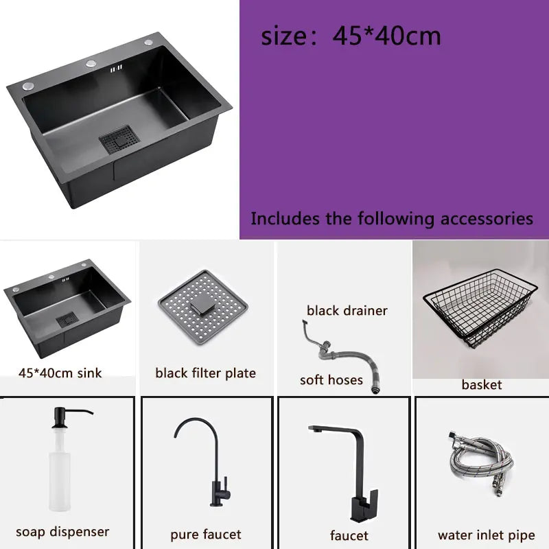 Black Sink 304 Stainless Steel Vegetable Washing Basin
