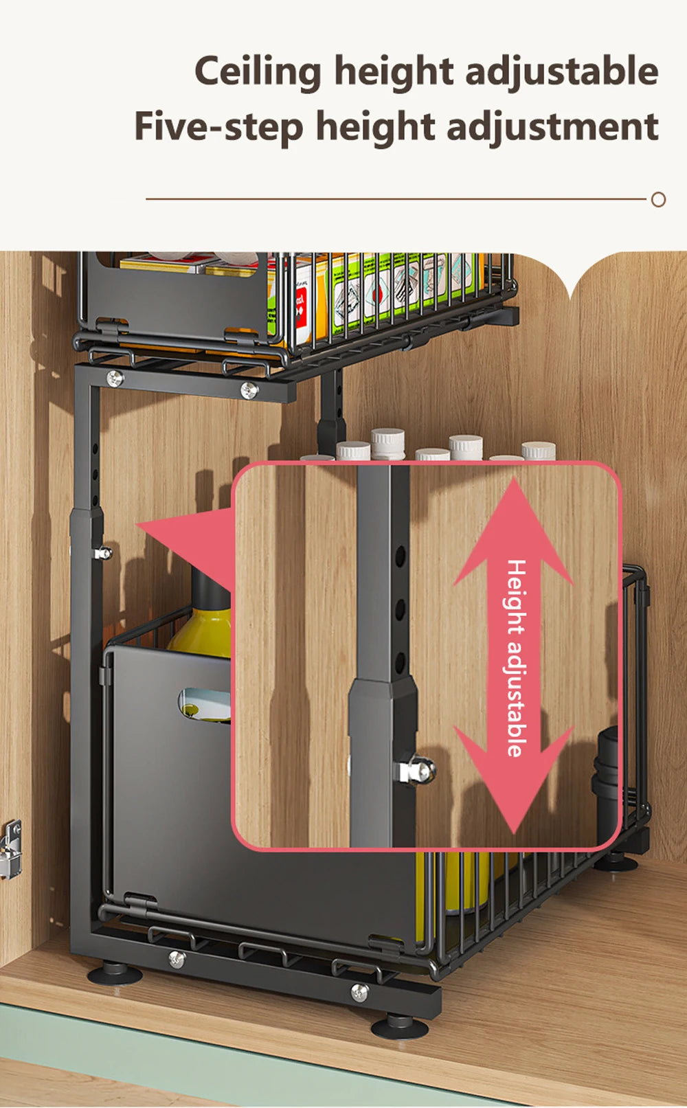 Tier Pull Out Cabinet Organizer Adjustable Storage Rack