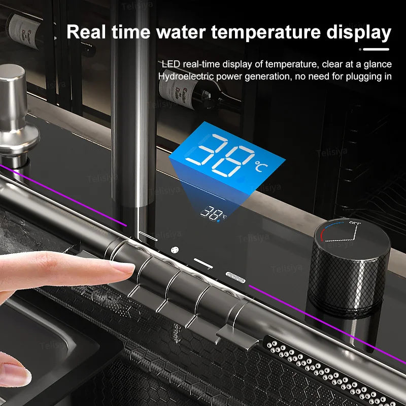 Waterfall Digital Display Sink Stainless Steel Wash Dish