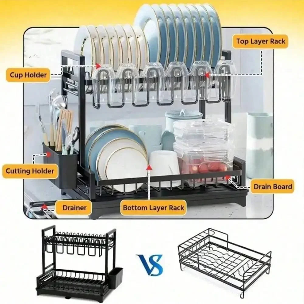 2-Tier Stainless Steel Dish Drying Rack Drainboard Rustproof