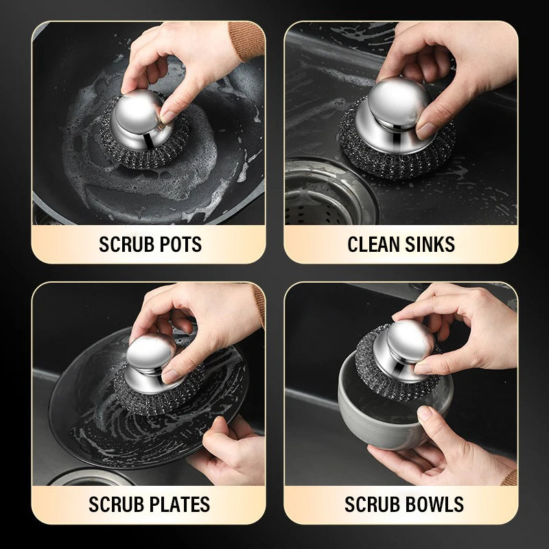 Stainless Steel Pot Brush Handle Metal Ball Dishwashing