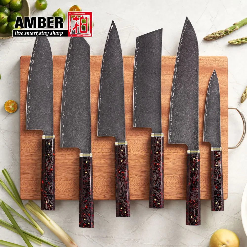 Knife 1-6pc Damascus 3-Layer Cladding Steel Knives Professional