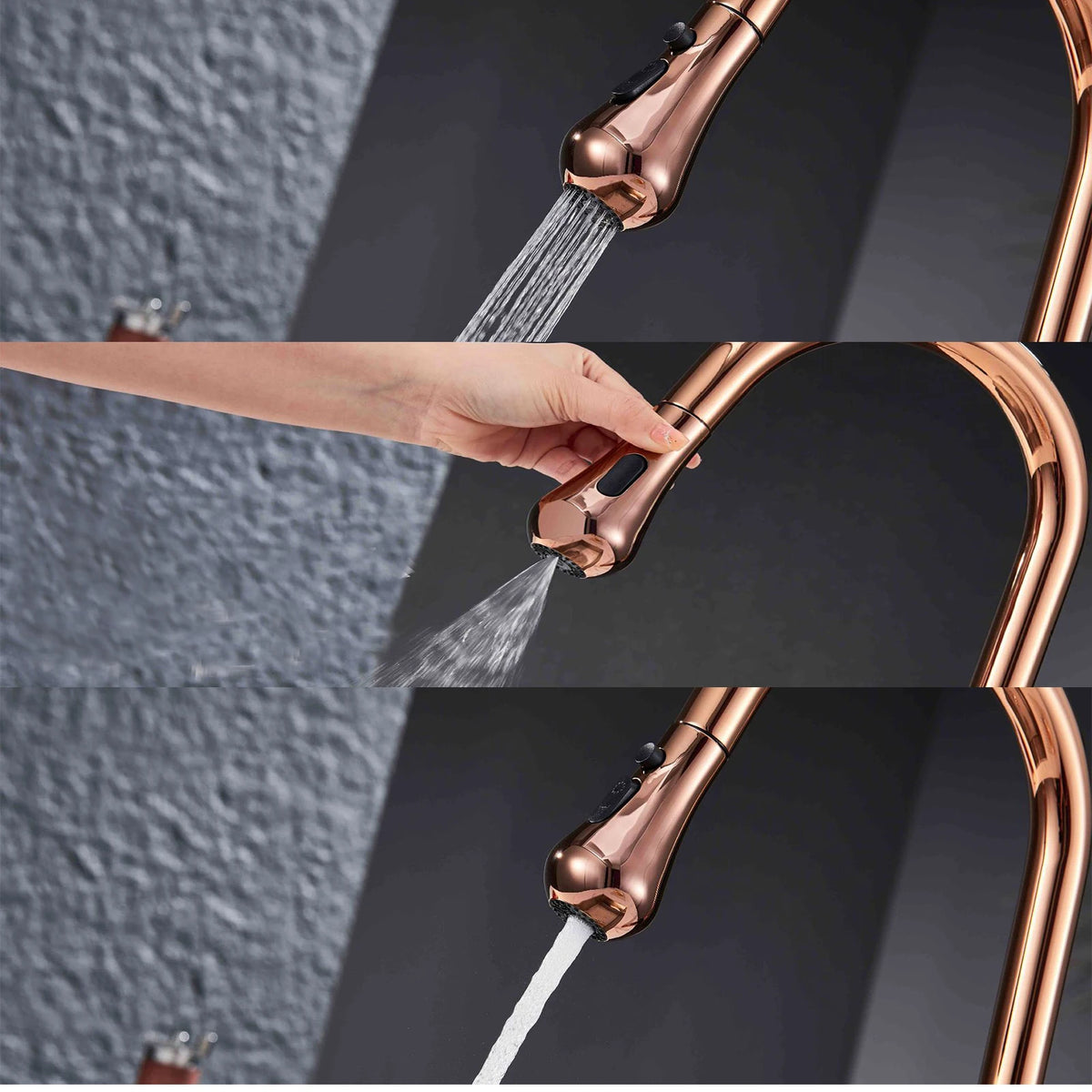 Jieni Rose Gold Faucet 360 Swivel 3-Way Brass