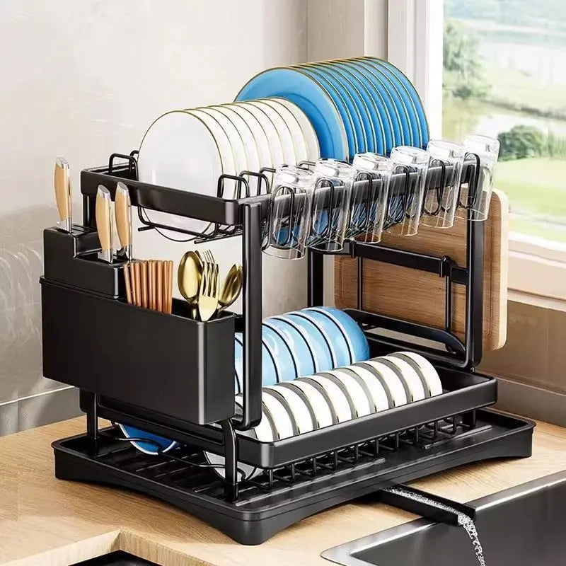 Dish Drying Rack Double-Layer Tray Storage Rack Sturdy