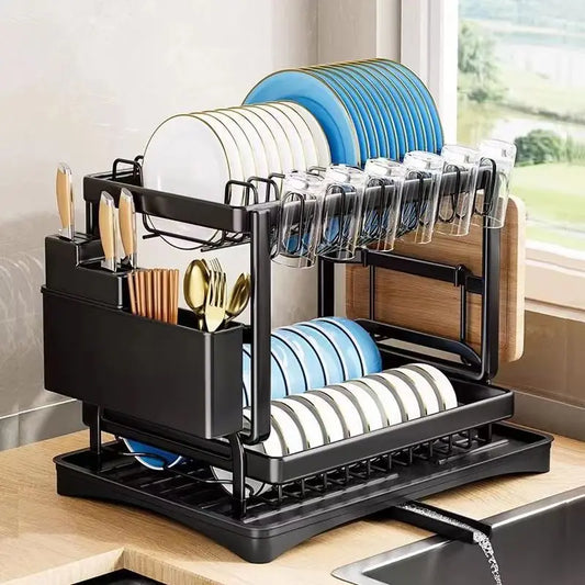 Dish Drying Rack Double-Layer Tray Storage Rack Sturdy