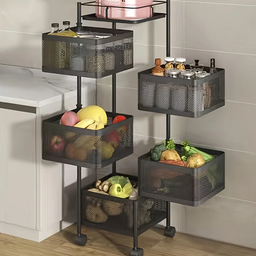 Storage Shelf Rotating 5-Tier Metal Fruit Vegetable Basket