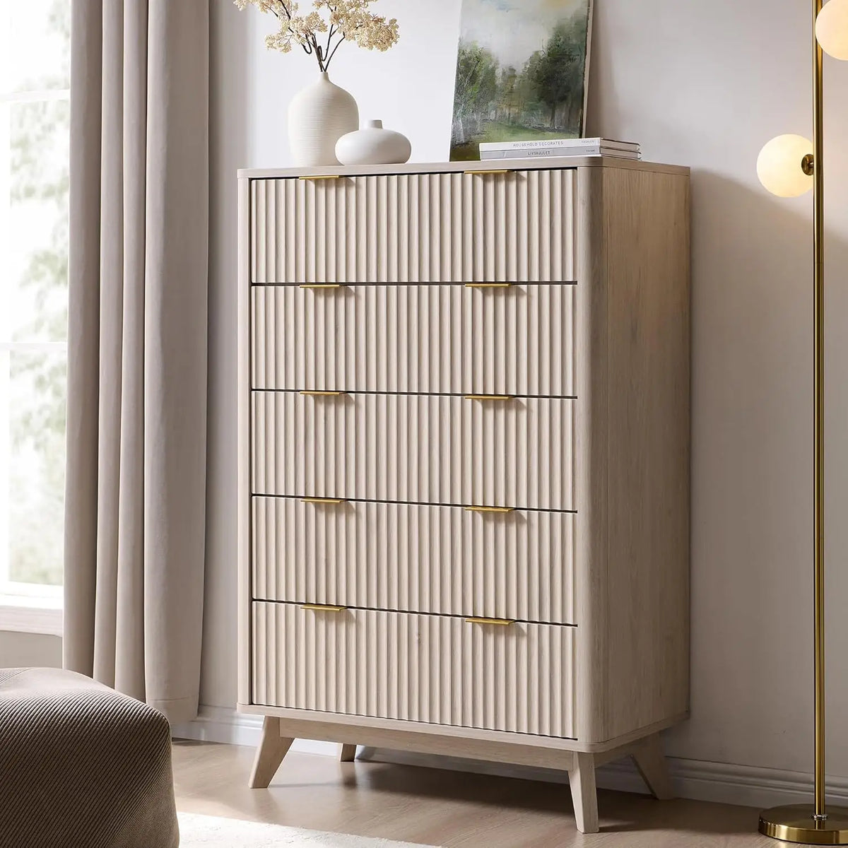 Fluted Drawers Dresser 48 Tall Modern Chest Of