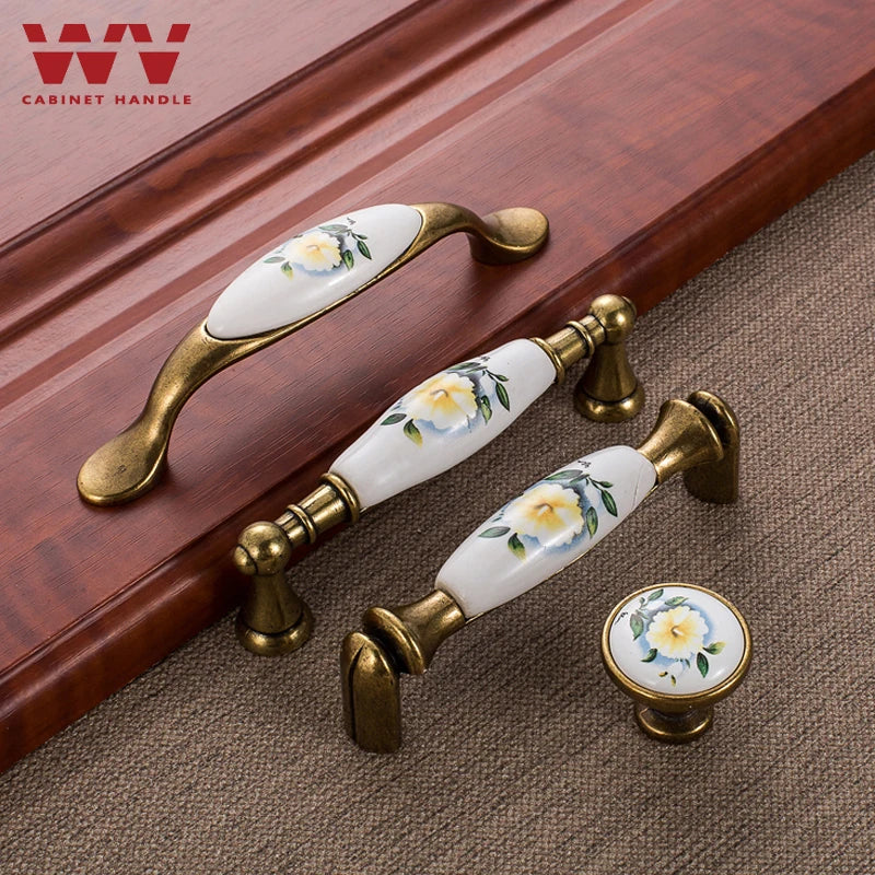 Ym Green Flower Ceramic Handles Cabinet Storage Dressers