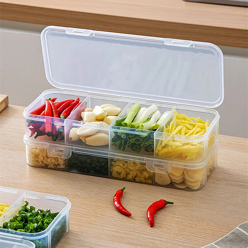 Grid Divided Food Storage Box Stackable Fridge Storage