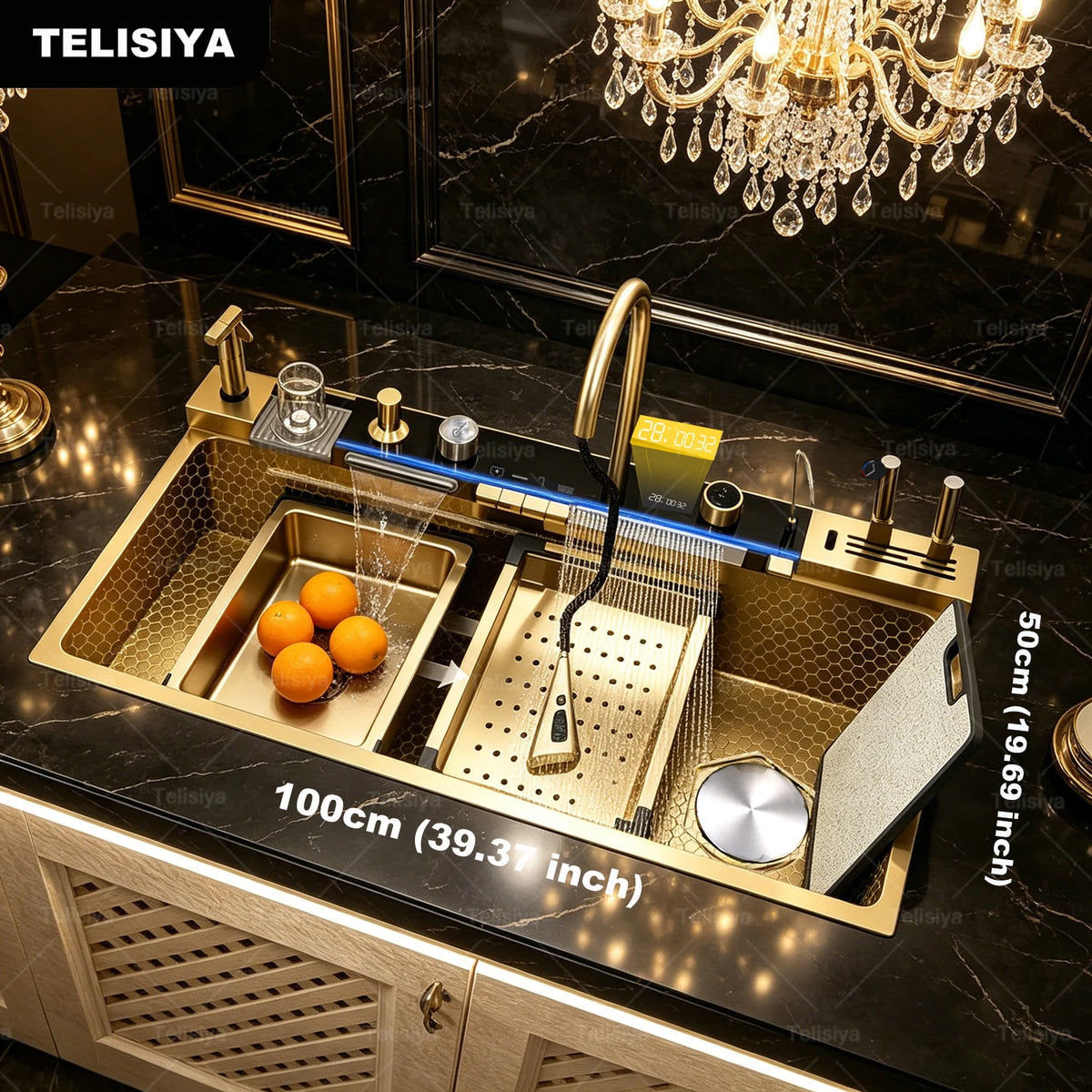 Stainless Steel Waterfall Sink Large Slot Integrated Sinks
