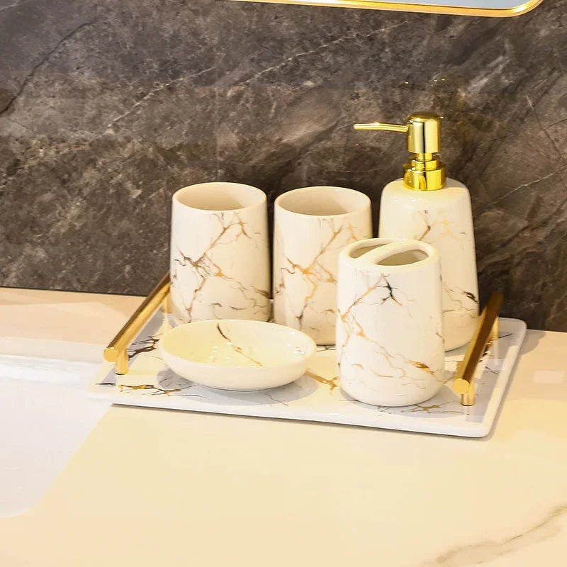 Creative Marble Texture Ceramic Toothbrush Cup Bathroom Soap