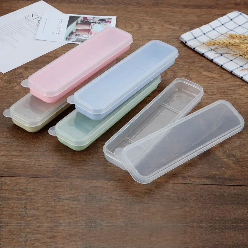 Travel Tableware Storage Box Transparent Cover Utensil Organizer