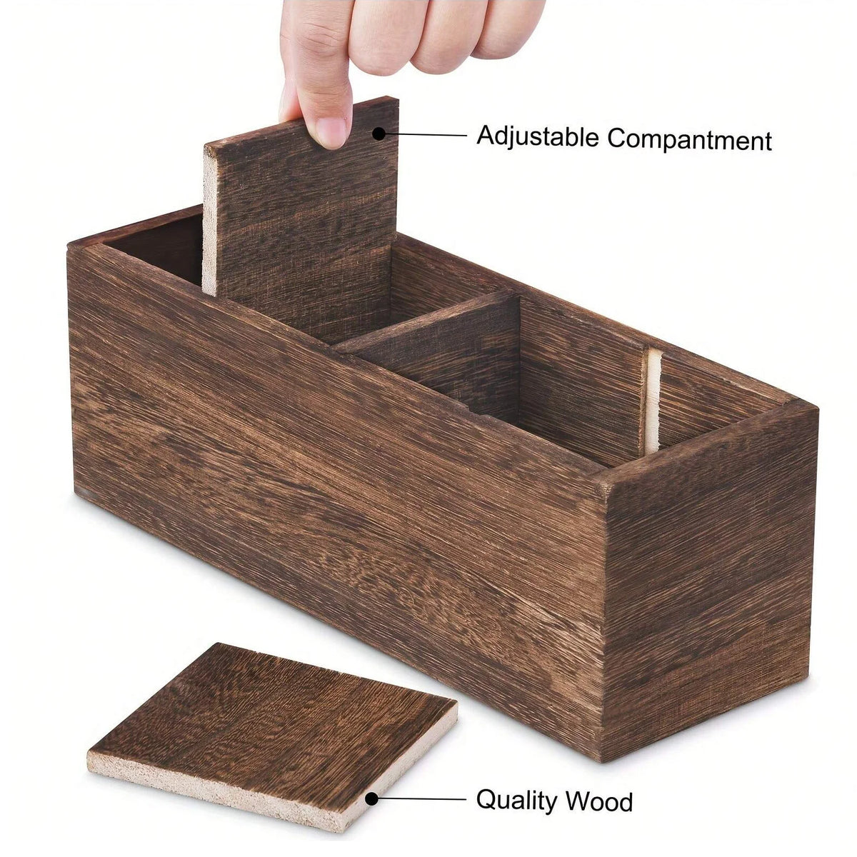 Wood Cutlery Caddy Utensil Organizer Compartments Silverware