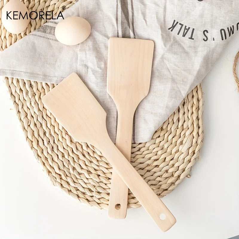 2pcs Natural Wooden Spatula Nonstick Cooking Food Frying