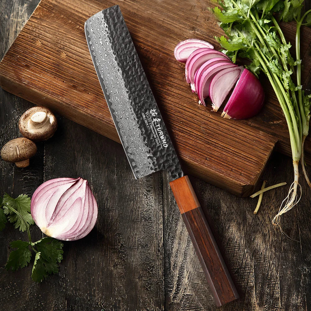 Turwho Inch Hand Forged Nakiri Knife Japanese Damascus
