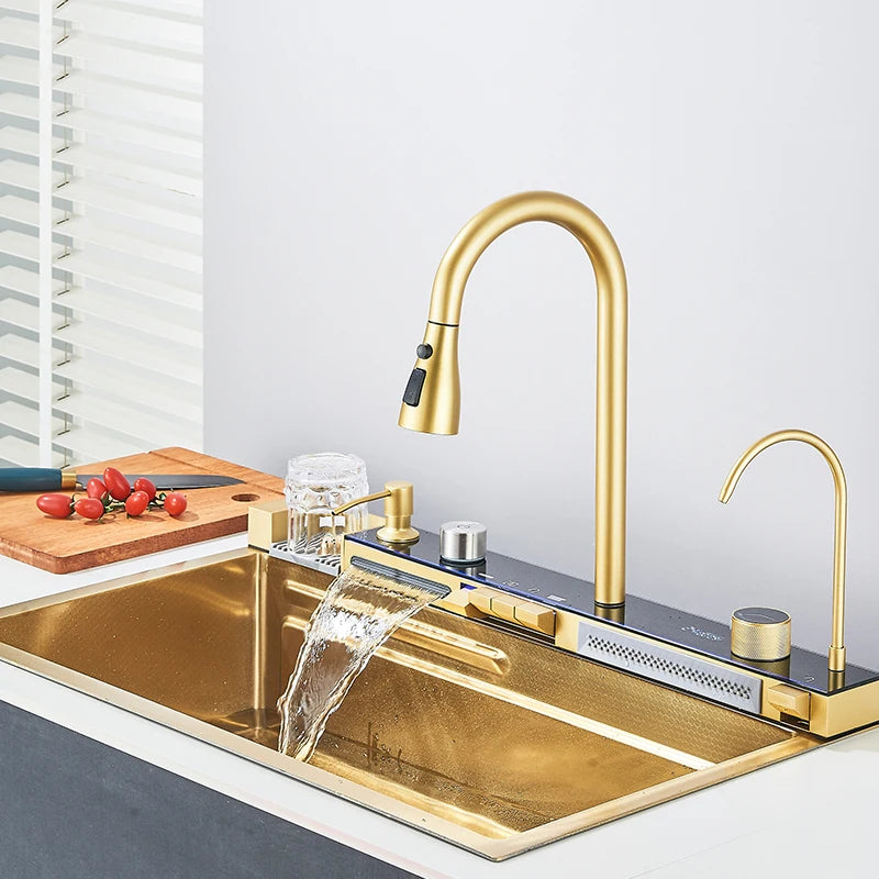 Brushed Golden Smart Digital Display Integrated Sink