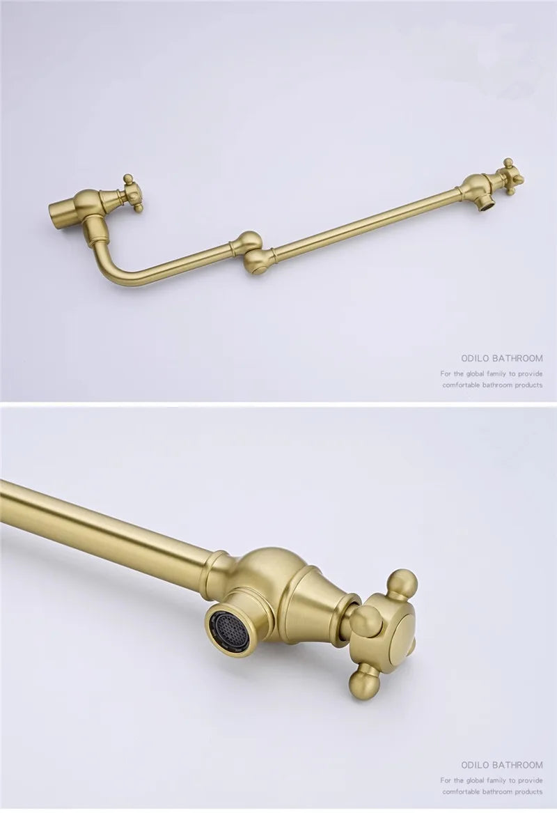 Brushed Gold Pot Filler Tap Wall Mounted Foldable
