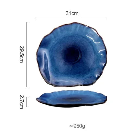 Ceramic Plates Deep Blue Irregular Flat Plate Pottery