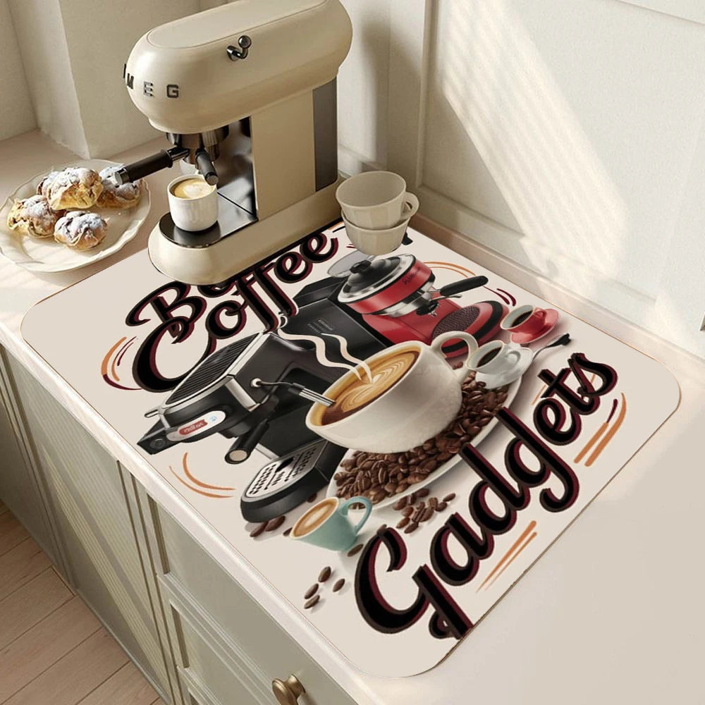 Coffee Bar Mat Rubber Dish Drying Mat Counter